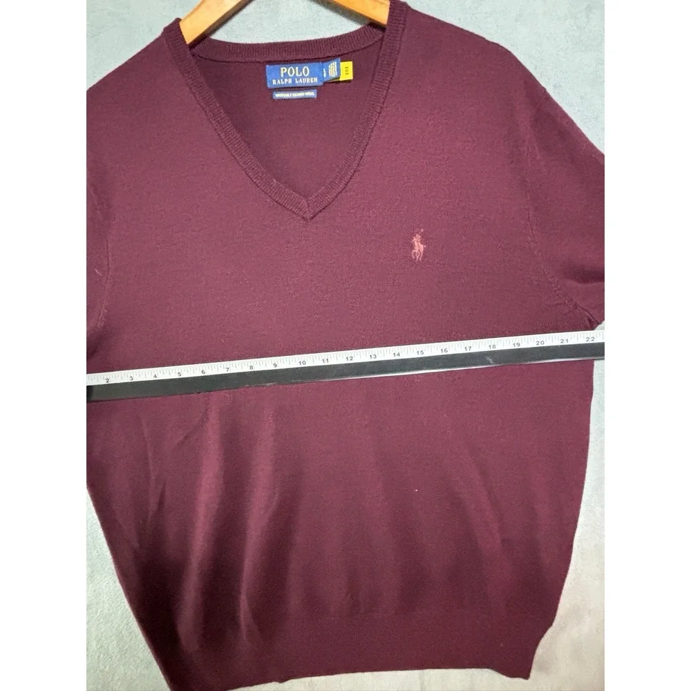 Polo Ralph Lauren Sweater Mens L Washable Merino 100% Wool V Neck Pony Preppy